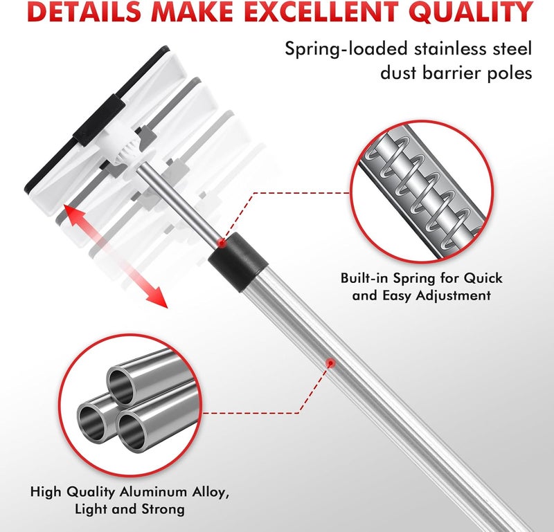 Teodute 12FT Dust Barrier Poles 4 Pack withCarry Bag, Stainless Steel Retractable Zipper Wall Poles Kit for Renovation, Remodeling and Isolation Work - Image 4